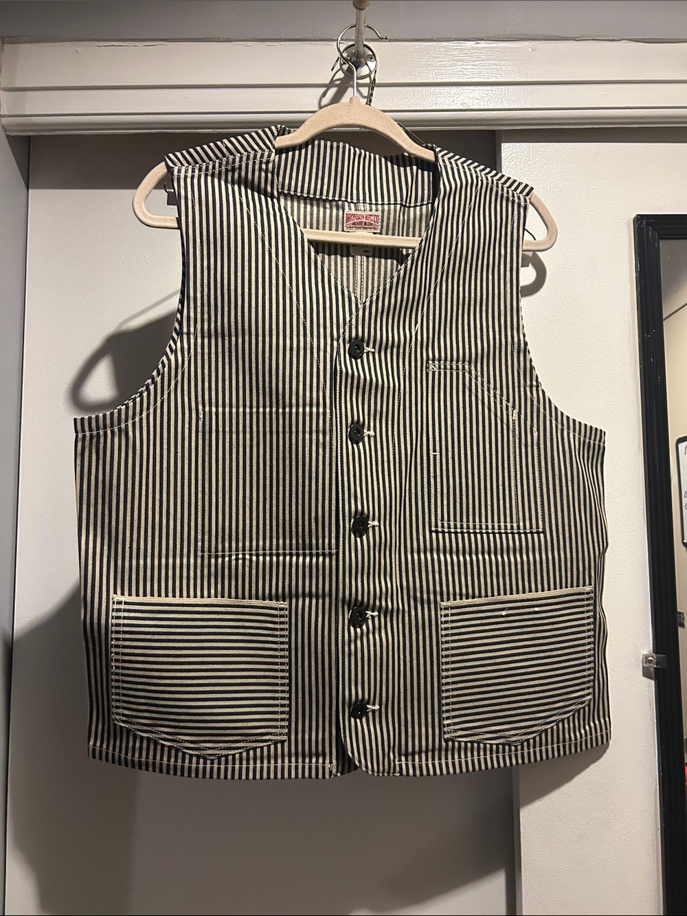 Striped Cotton Workwear Vest - Black & White